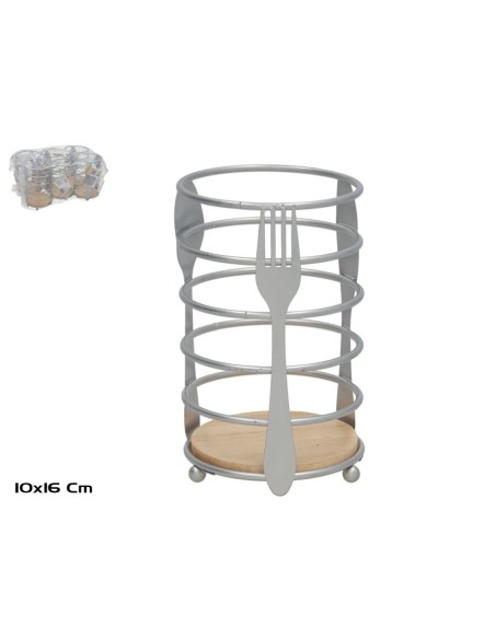 PORTACUBIERTOS METAL+MADERA SEVILLA 10X16CM PLATA