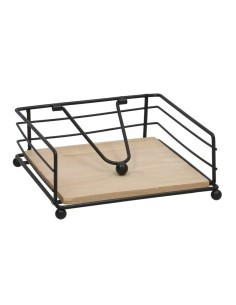 SERVILLETERO MADERA+METAL MALAGA 18X18X7CM NEGRO