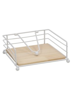 SERVILLETERO MADERA+METAL MALAGA 18X18X7CM BLANCO