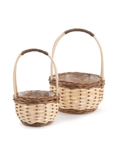 SET 2 CESTAS REDONDAS MIMBRE NATURAL BORDE OSCURO