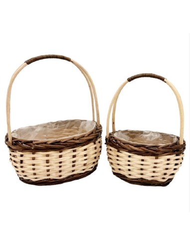 SET 2 CESTAS MIMBRE OVALADA NAT BORDE OSCURO