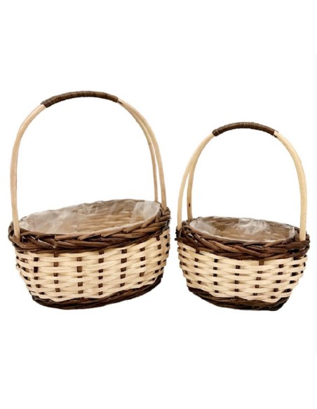 SET 2 CESTAS MIMBRE OVALADA NAT BORDE OSCURO