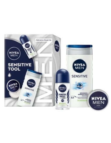 NIVEA SET GEL DE DUCHA 250 ML+DEO ROLL ON 50 ML+ CREMA MEN 30 ML SENSITIVE