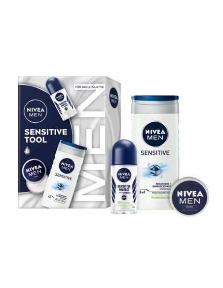 NIVEA SET GEL DE DUCHA 250 ML+DEO ROLL ON 50 ML+ CREMA MEN 30 ML SENSITIVE