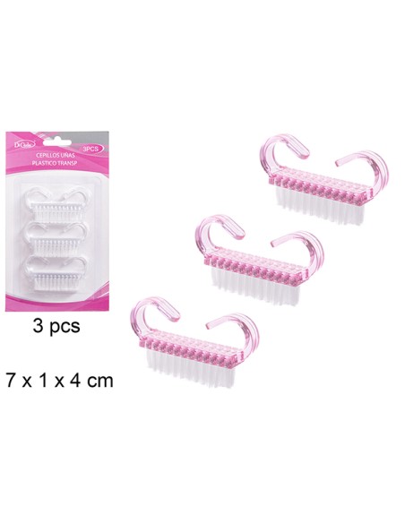 PACK 3 CEPILLOS UÑAS PLASTICO COLOR