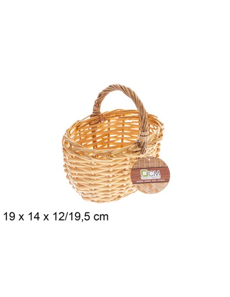 CESTA MIMBRE OVALADA MIEL CON ASA 19X14X12/19,5CM