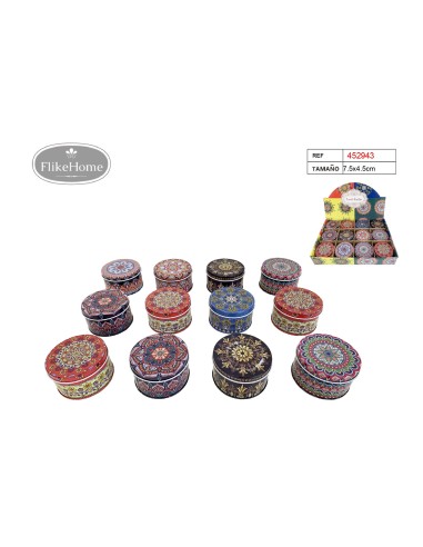 CAJITA DE METAL 7.5X4.5CM SURT.COL. REDONDA