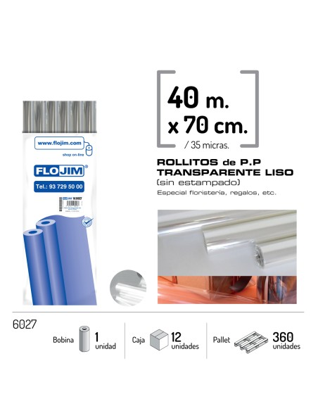 ROLLO P.P. TRANSPARENTE ESTAMPADO LISO 70CMX40M