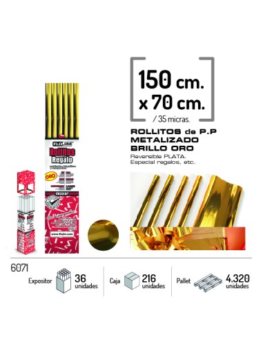 ROLLO P.P METALIZADO 150X70 CM ORO