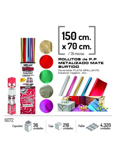 ROLLO P.P METALIZADO MATE 150X70CM  SURTIDO