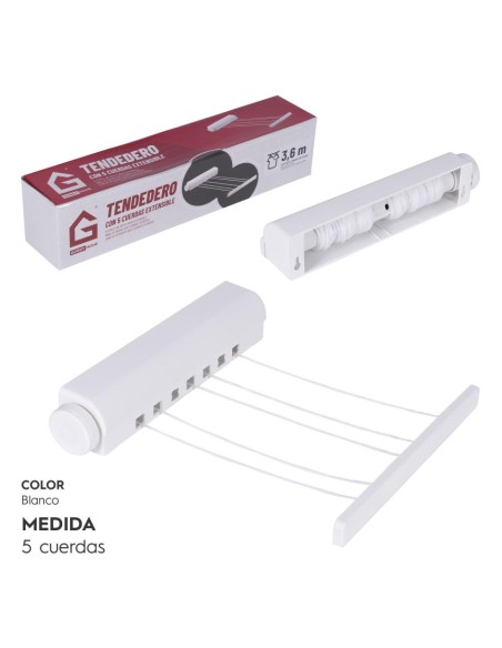 TENDEDERO EXTENSIBLE 5 CUERDAS 3,6 M