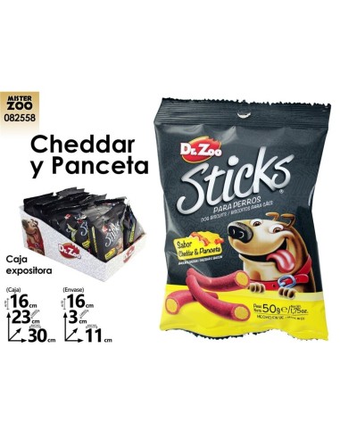 APERITIVO PARA PERROS STICKS CHEDDAR Y PANCETA 50GR