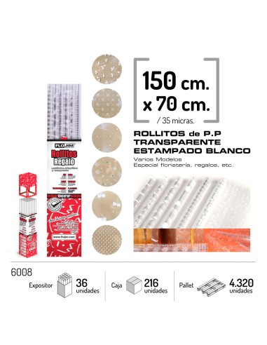 ROLLO P.P TRANSPARENTE ESTAMPADO BLANCO 150X70 CM