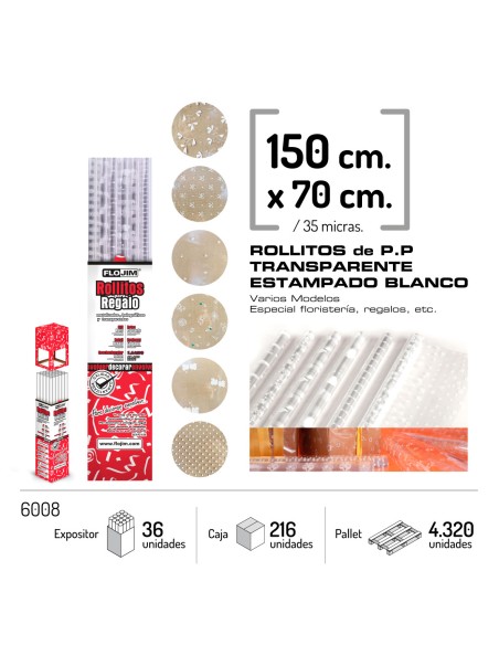 ROLLO P.P TRANSPARENTE ESTAMPADO BLANCO 150X70 CM