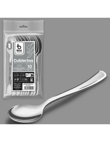 S/10 CUCHARA GRANDE PLATA REUTILIZABLE 17 CM