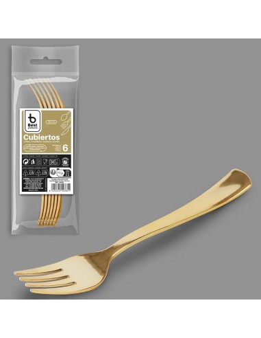 S/6 TENEDOR 18.5CM ORO REUTILIZABLE