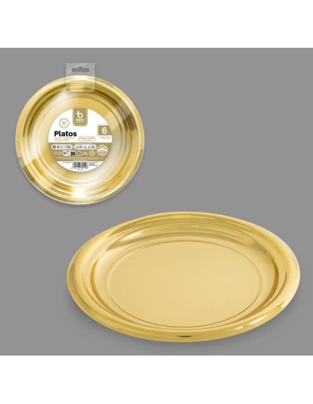 S/6 PLATO REUT. ORO 23 CM PS