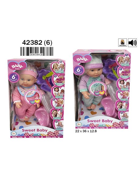 CAJA MUÑECO LLORÓN 2 COL. CON SONIDO PILAS INCL. (6)(6)