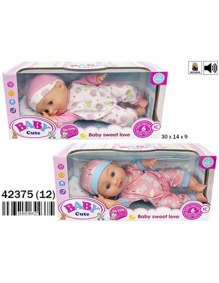 CAJA MUÑECO ACOSTADO 2 COL. CON SONIDO PILAS INCL. (12)(12)