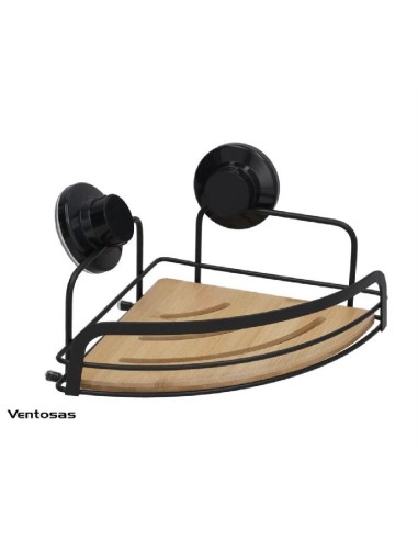 RINCONERA C/2 VENTOSAS BAÑO JAVEA 20X20X6CM NEGRO