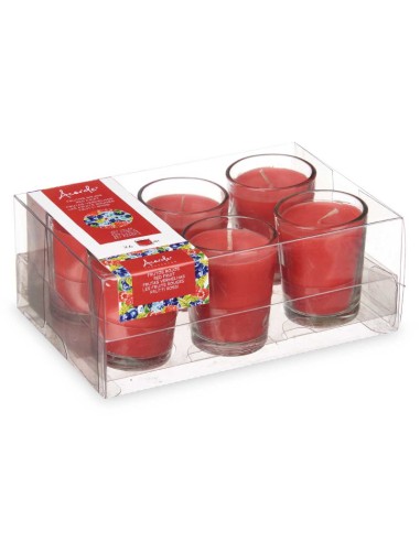 SET 6 VELAS VASO VIDRIO FRUTOS ROJOS