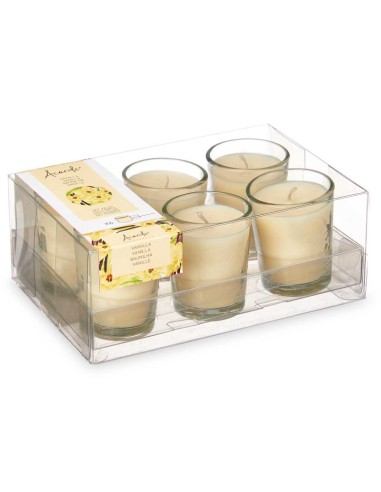 SET 6 VELAS VASO VIDRIO VAINILLA