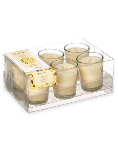 SET 6 VELAS VASO VIDRIO VAINILLA
