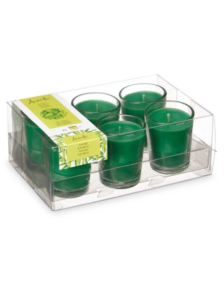 SET 6 VELAS VASO VIDRIO BAMBU