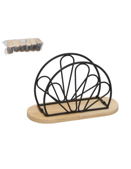 SERVILLETERO METAL+MADERA JEREZ 15X7.5X9.5CM NEGRO