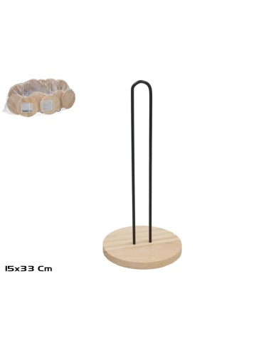 PORTAROLLOS MADERA+METAL LOLA 15X33CM NEGRO