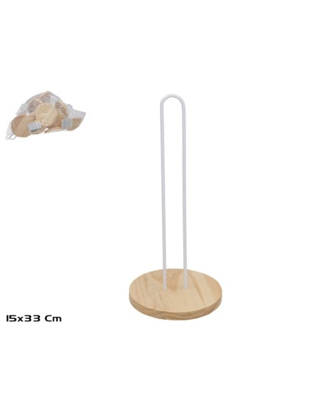 PORTAROLLOS MADERA+METAL LOLA 15X33CM BLANCO