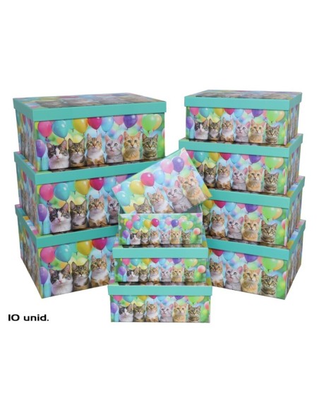 SET 10 CAJAS FELIZ GATOS 37,5X29X16 CM