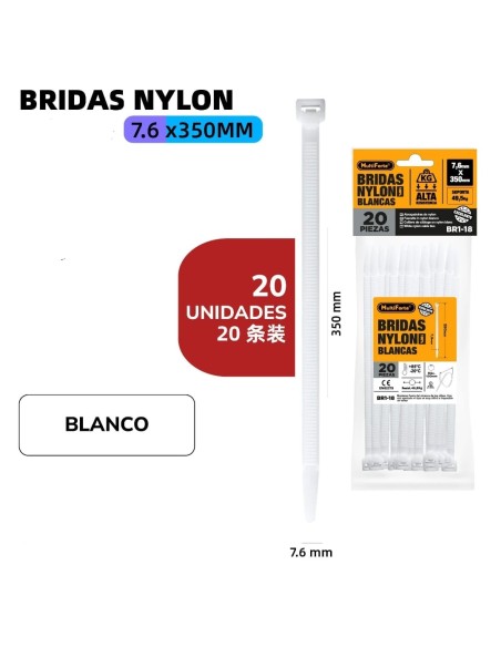 BRIDAS NYLON BLANCO 7.2*350mm
