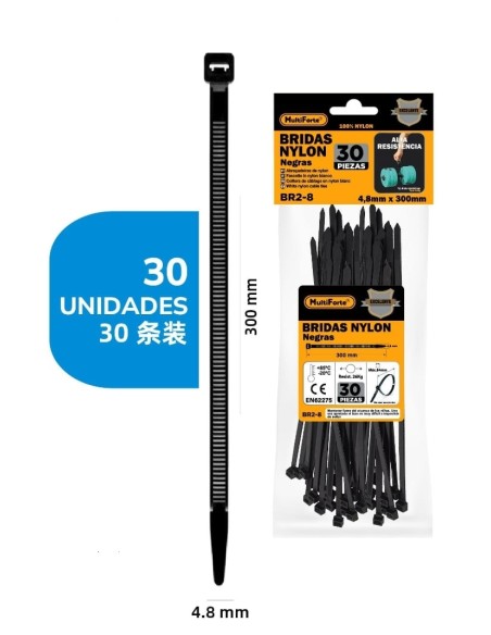 BRIDAS NEGRAS 4.8X300MM 30PC