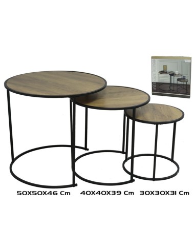 SET 3 MESAS AUXILIARES MDF+METAL SCOTT 50X50X45.5C