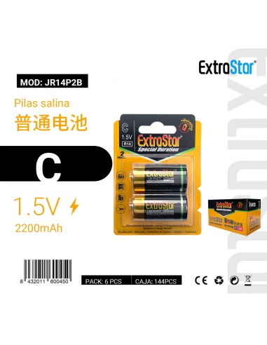 PILAS (EXTRASTAR) R14C 1.5V BLISTER 2 PIEZAS CJ144