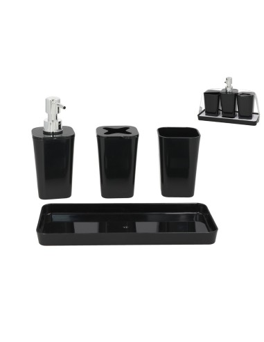 SET 4 ACCESORIOS BAÑO 7X7X11CM NEGRO