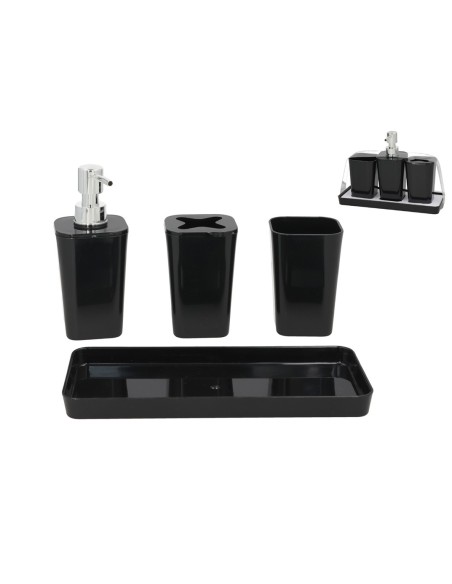 SET 4 ACCESORIOS BAÑO 7X7X11CM NEGRO