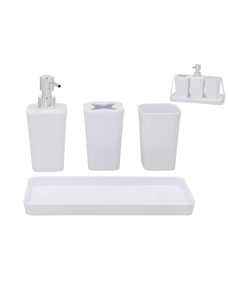 SET 4 ACCESORIOS BAÑO 7X7X11CM BLANCO
