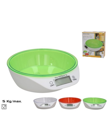 BASCULA COCINA DIGITAL 5KG 18.5X20.5X6CM 3 SURT
