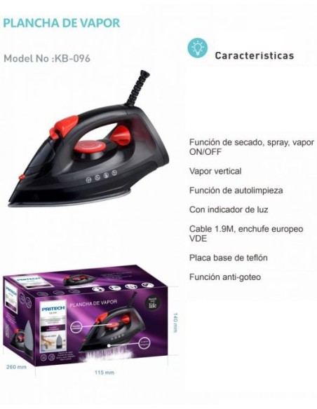 PLANCHA DE VAPOR 1600W KB-096