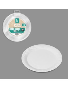 S/12 PLATO CARTÓN BLANCO BIODEGRADABLE 18 CM