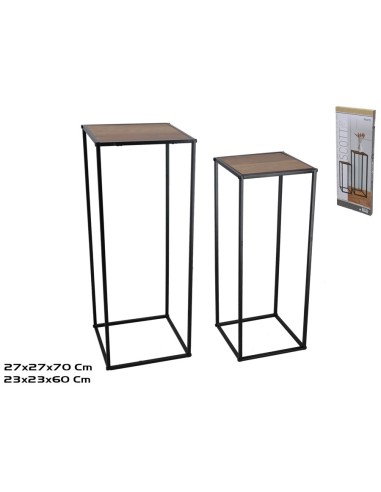 SET 2 PEDESTAL MDF+METAL SCOTT 27X27X70CM MARRON