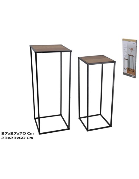 SET 2 PEDESTAL MDF+METAL SCOTT 27X27X70CM MARRON