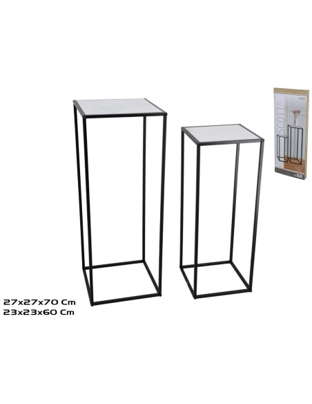 SET 2 PEDESTAL MDF+METAL SCOTT 27X27X70CM BLANCO