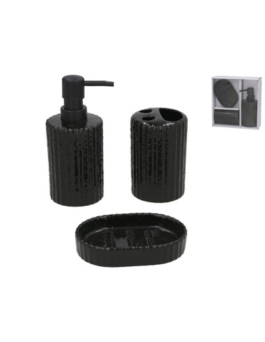 SET BAÑO CERAMICA 3 PCS ROMA NEGRO