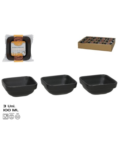 SALSERA APERITIVO X3 MELISA 100ML 8X8X3,2CM NEGRO