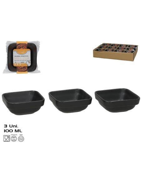SALSERA APERITIVO X3 MELISA 100ML 8X8X3,2CM NEGRO