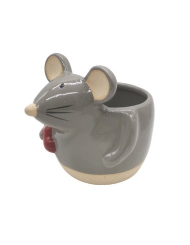 MACETERO CERAMICA GRIS RATON CORAZÓN 14.5X11.5 H13