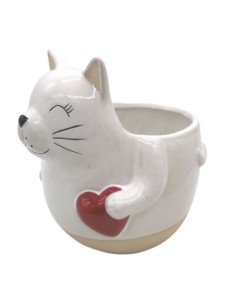 MACETERO CERAMICA BLANCA GATITO CORAZÓN 18X15.5 H19